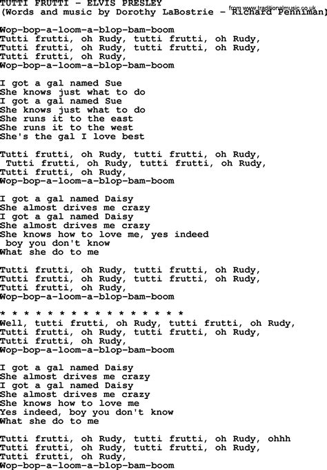 Tutti Frutti by Elvis Presley - lyrics