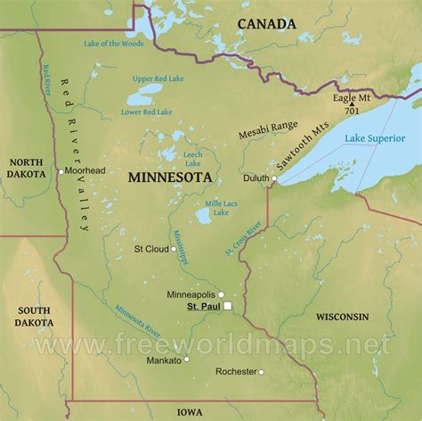 Physical map of Minnesota