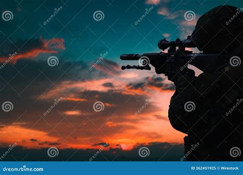 Silhouette of a Military Soldier with Weapons at Sunset Stock Image - Image of male, dark: 262451925