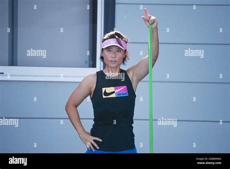 Tokyo, Japan. 19th July, 2021. Chinese tennis player Xu Yifan trains at ...