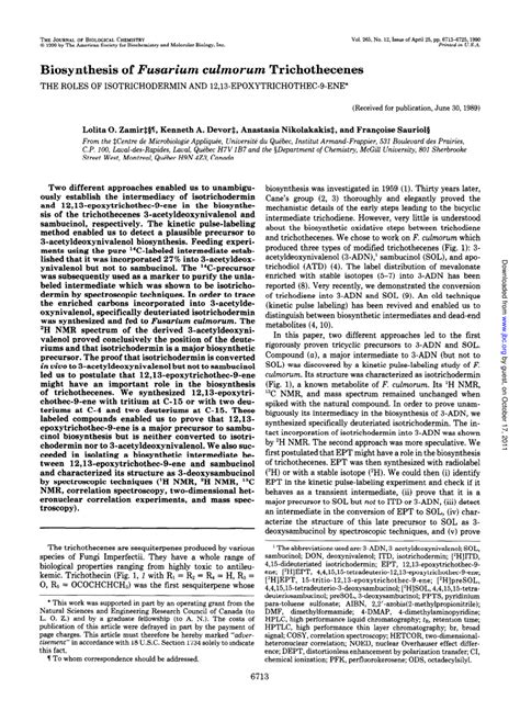 (PDF) Biosynthesis of Fusarium culmorum trichothecenes. The roles of ...