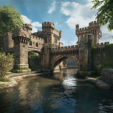 Premium AI Image | Castle moat and bridge