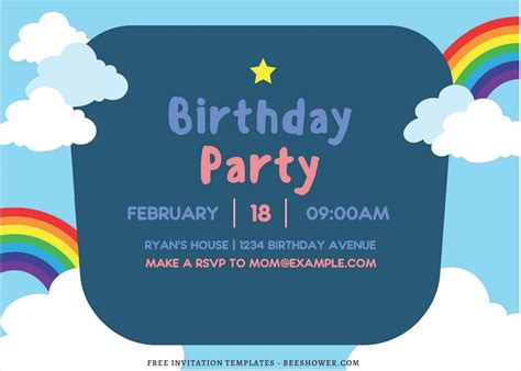 (Free Editable PDF) Rainbow Birthday Bash Invitation Templates | Beeshower