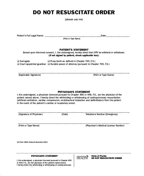 Printable Do Not Resuscitate Form Tennessee - Printable Forms Free Online