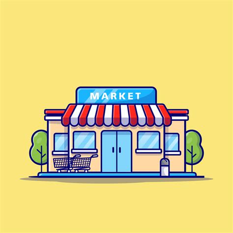 Market Shop Building Cartoon Vector Icon Illustration. Building ...