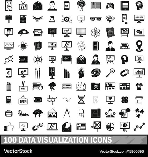 100 data visualization icons set simple style Vector Image