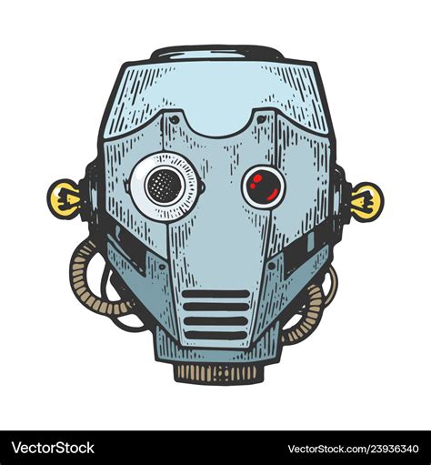 Cyborg robot head engraving Royalty Free Vector Image