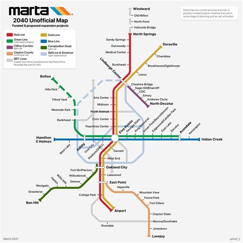 [OC] A map of Atlanta's MARTA system in about 20 years, with currently ...