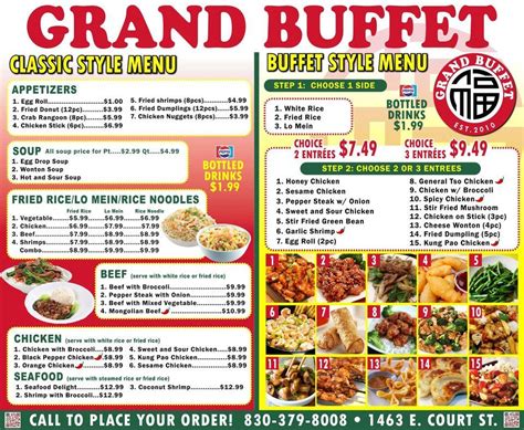 Menu at Grand Buffet restaurant, Seguin