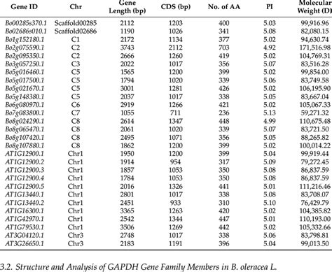 GAPDH gene information in B. oleracea and A. thaliana. | Download ...