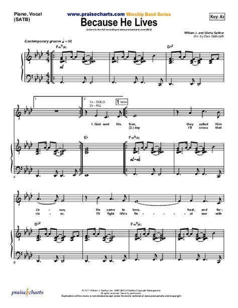 Because He Lives Sheet Music PDF (PraiseCharts Band / Arr. Daniel Galbraith) - PraiseCharts