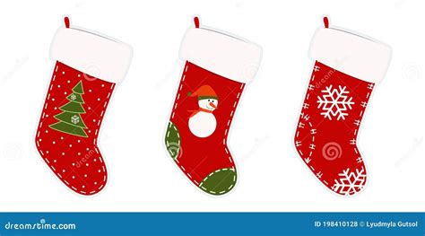 Christmas Stockings. Stickers, Clipart for Xmas. Red, Green Socks with Snowflakes, Snowman ...