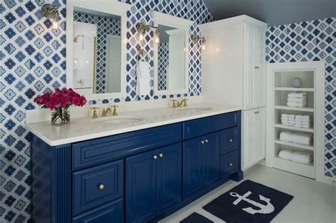 Blue Vanity - Contemporary - bathroom - Benjamin Moore Down Pour Blue - Martha O'Hara Interiors