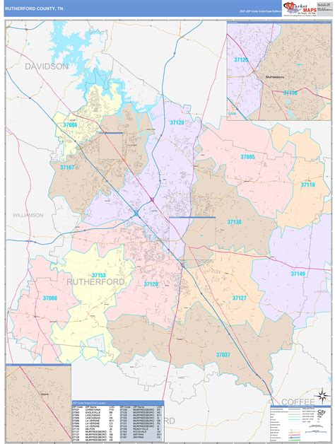 Rutherford County, TN Wall Map Color Cast Style by MarketMAPS