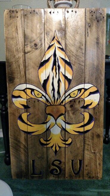 LSU tiger fleur de lis painted on wood pallet board Beach Canvas Wall ...