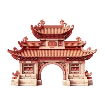 Cute Chinese Gate Architecture White Background, 3d, Clipart, Chinese Style PNG Transparent ...