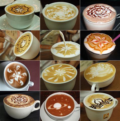 Variety of Latte Art on Coffee