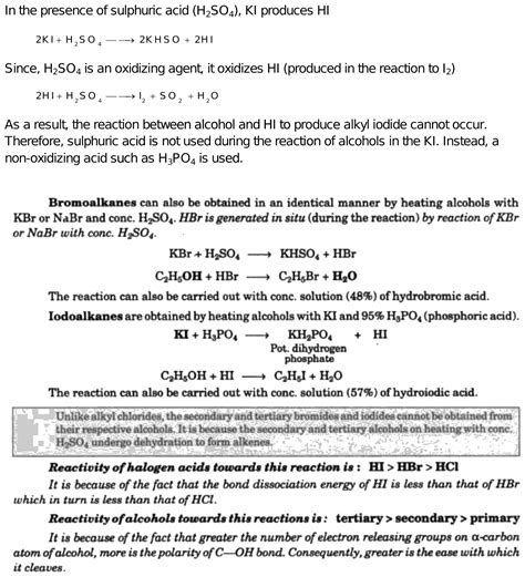 H2SO4 is not used during reaction of alcohols with KI because H2SO4 ...