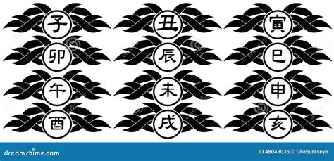 Ideograms Of Chinese Zodiac Signs Tattoo Isolated Stock Illustration - Image: 48043035