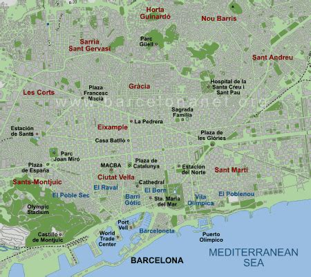 Map of Barcelona by district, neighborhoods tourist map