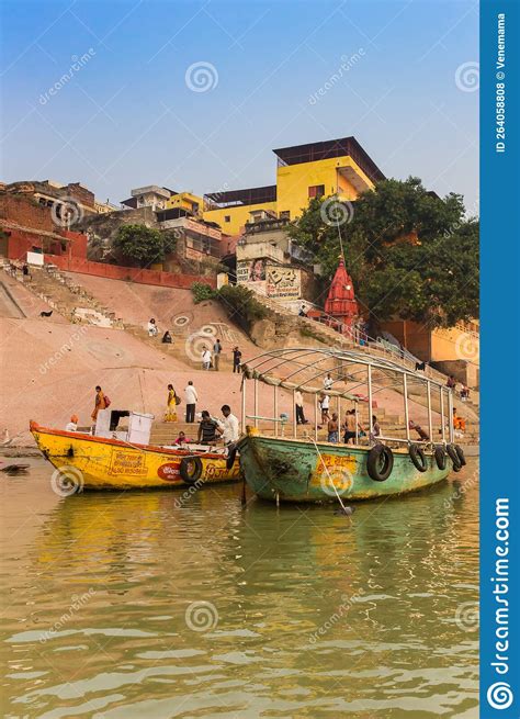 Colorful Boats at the Ganges River in Varanasi Editorial Stock Photo ...