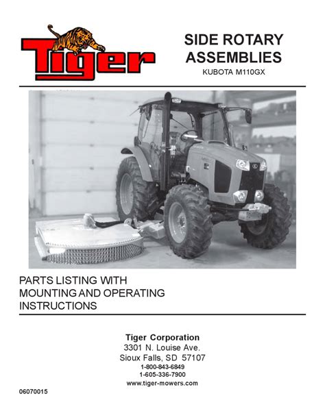 Tiger Kubota M110GX SIDE ROTARY Mower Operation and Parts Manual PDF ...