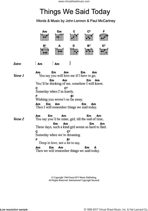 Things We Said Today sheet music for guitar (chords) v2