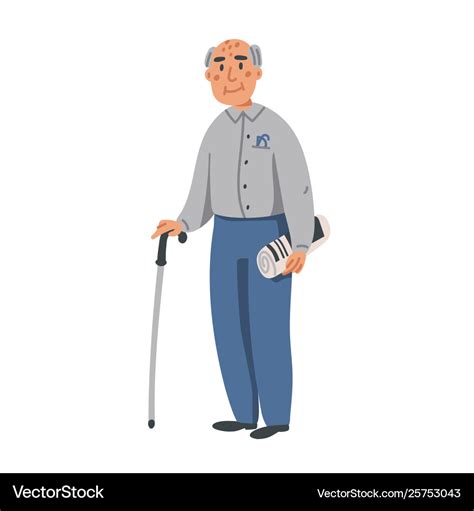 Elderly man old man character with walking stick Vector Image