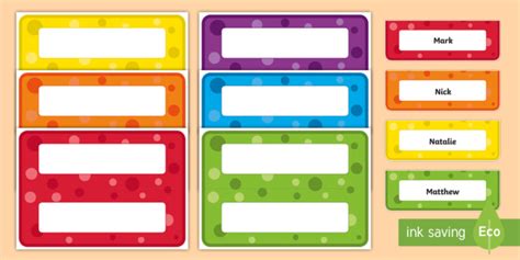 👉 Editable Multicolour Name Labels for Tables in class