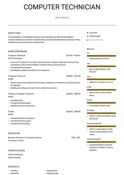 Computer Technician Resume Samples and Templates | VisualCV