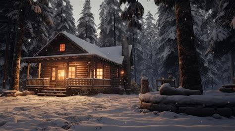 Premium AI Image | A log cabin in the woods at night ai