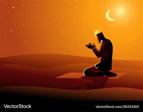 Muslim man praying in desert Royalty Free Vector Image