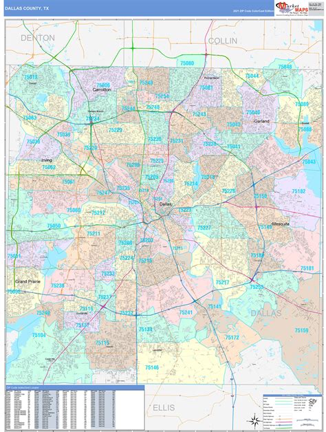 Dallas County, TX Wall Map Color Cast Style by MarketMAPS - MapSales