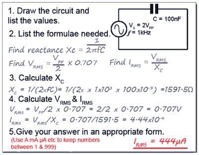 Capacitive reactance calculations