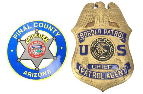 Lot - U. S. Border Patrol Buckles, Badges & AZ Stickers