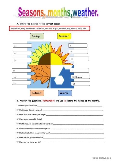 Seasons and weather: Deutsch DAF Arbeitsblätter pdf & doc