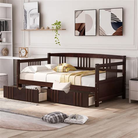 Arcticscorpion Twin Daybed, Kids Wood Bed with Drawers on Casters for Bedroom, Espresso ...