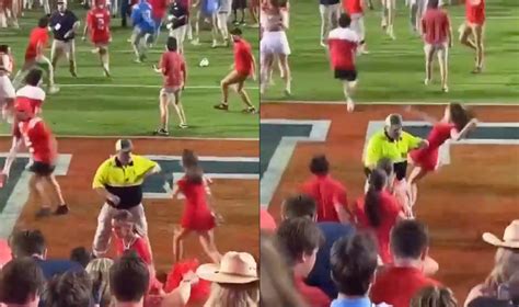 Security Guard Crushes Girl Rushing The Field With Nasty Elbow After Ole Miss Beats LSU - Daily ...