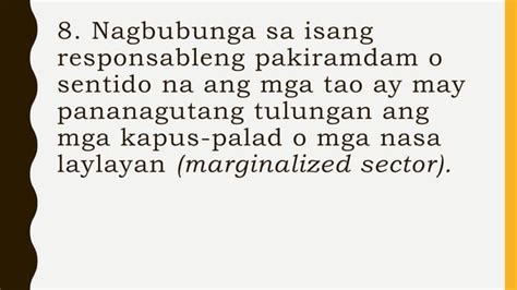 Epekto ng aktibong pakikilahok ng mamamayan sa mga gawaing pansibiko sa kabuhayan, politika at ...