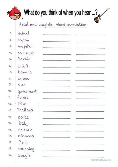 Read and Complete - Word Association - English ESL Worksheets | Speech therapy materials ...