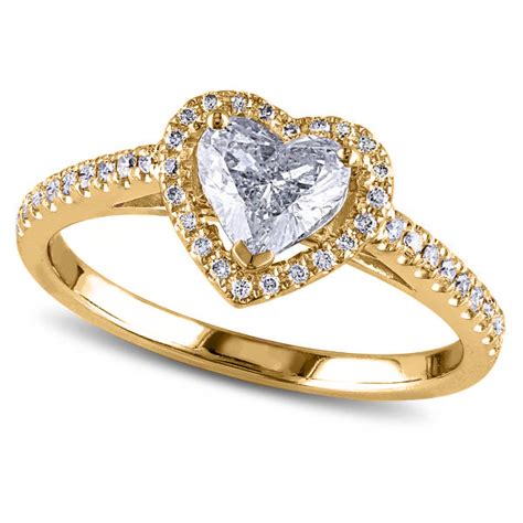 Heart Shaped Diamond Halo Engagement Ring 14k Yellow Gold 1ct - DM228