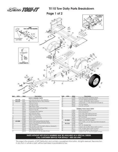 TI110 Tow Dolly Parts Breakdown Page 1 of 2 - NTP Distribution