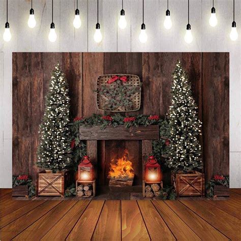 Brown Wooden Photography Backdrops Christmas Fireplace Background Back ...