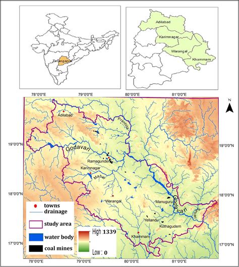 Map of the study area showing the coal mine areas in the Godavari River... | Download Scientific ...