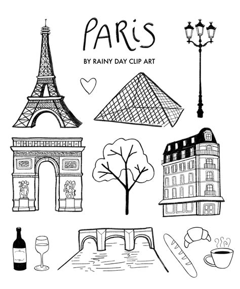 Hand Drawn Black and White Paris Clip Art Paris Sketches - Etsy