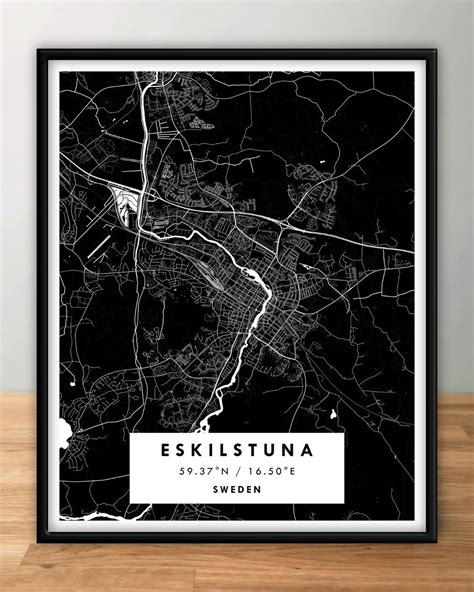 ESKILSTUNA, Sweden – Digital Map Poster – Black