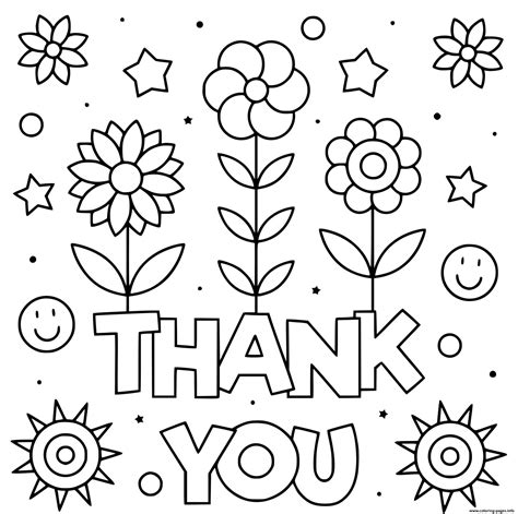 Thank You Flowers Sun Coloring page Printable