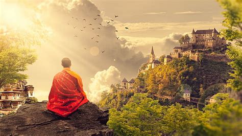 HD wallpaper: buddhism, buddhist, digital art, meditation, monk, panorama | Wallpaper Flare