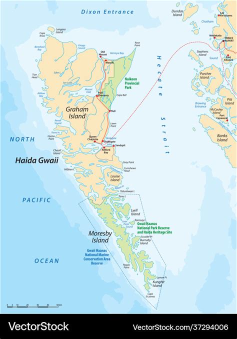 Haida gwaii archipelago map canada Royalty Free Vector Image