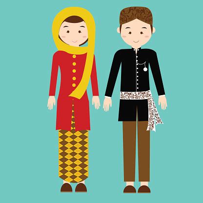 Ilustración de Ropa Tradicional Betawi Jakarta Indonesia Étnicos Par Pakaian Vector De Tela y ...